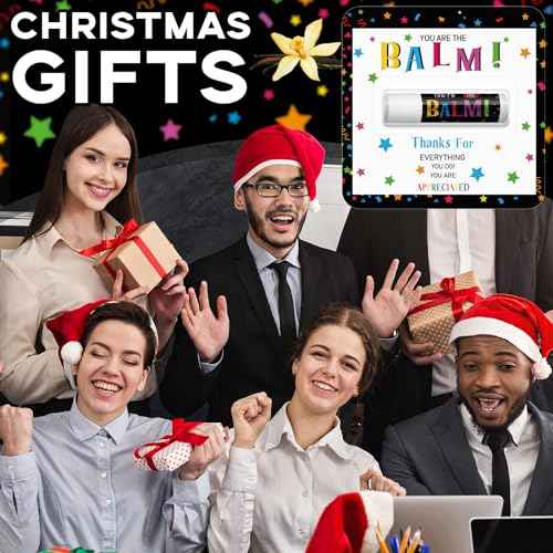 30 Pack Christmas Employee Appreciation Gifts Bulk Lip Balm Teacher Staff Team Xmas Thank You Gift You're the Balm Thanksgiving Party Favors Christmas Stocking Stuffers for Women Men Volunteer