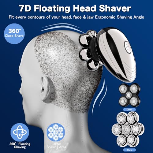 Head Shavers for Bald Men, Electric Razor, IPX8 Waterproof Dry/Wet Bald Head Shaver with 10000 RPM High-Speed Motor, Rechargeable Head Razor with LED Display, USB-C Cable, Perfect for Home & Travel