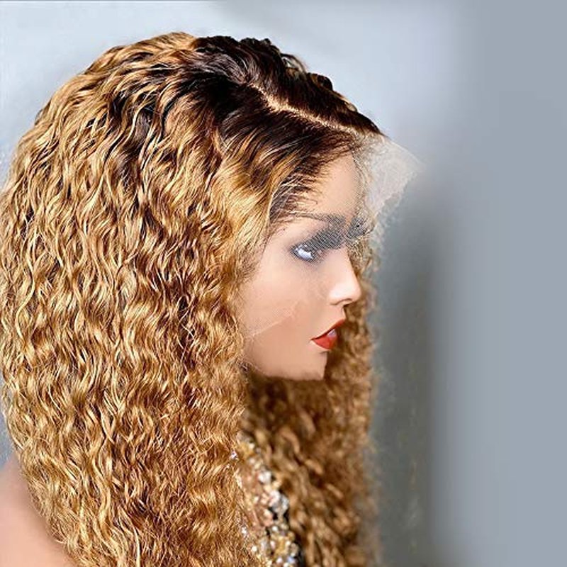 Derun Ombre Curly 13¡¿4 Lace Front Wigs Human Hair Lace Frontal Wig 1B/30 Remy Hair for Black Women (16Inch, 1b/30, 13¡¿4 Lace)