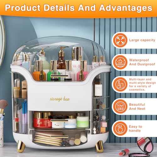 Large Capacity Makeup Organizer Countertop Vanity Organizer for Waterproof and Dustproof Skincare, Multi-Style, Clear