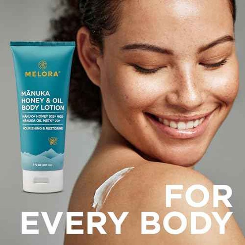 MELORA Manuka Honey Body Lotion (7oz), Moisturizing Lotion with Soothing Manuka Honey & Oil for Dry, Very Dry, Sensitive, or Aging Skin ? Cream Moisturizer for Women & Men