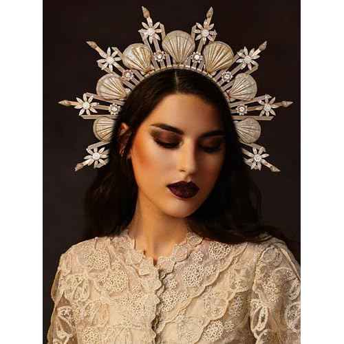 Fantherin Women's Goddess Halo Crown Headpiece - Mermaid Headband Seashell Crown for Costume Halloween Cosplay Party (Bronze)