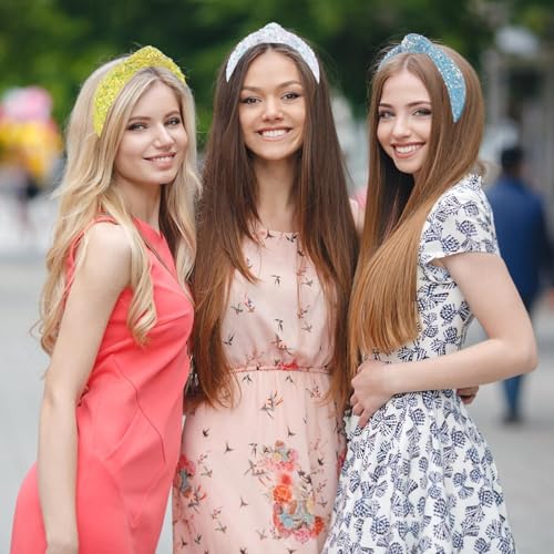 Sequin Knotted Headband for Women, Sparkly Knotted Wide Hair Bands for Girls, Glitter Fashion Iridescent Headbands Hair Accessories Fancy Outfits for Party Birthday Prom (Pink)