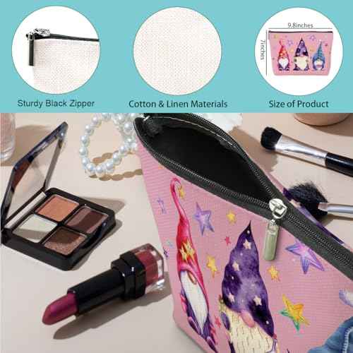 4 Pack Watercolor Magic Gnome Star Makeup Bag Cosmetic Bags Gnomes Gifts for Women Gnome Lovers Daughter Girl Friend Sister Bestie Nurse Wife Mom Friendship Birthday Christmas Waterproof Toiletry Bag