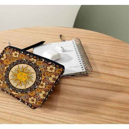 Ayxvt Sun and Moon Makeup Bag, Hippie Flower Pouch Floral Cosmetic Bag, Boho Gifts for Women Teen Girls