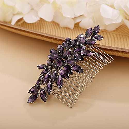 Crystals Hair Comb for Bride for Women for Girls Cute Teardrop Hair Comb Slide Multi-Color Purple