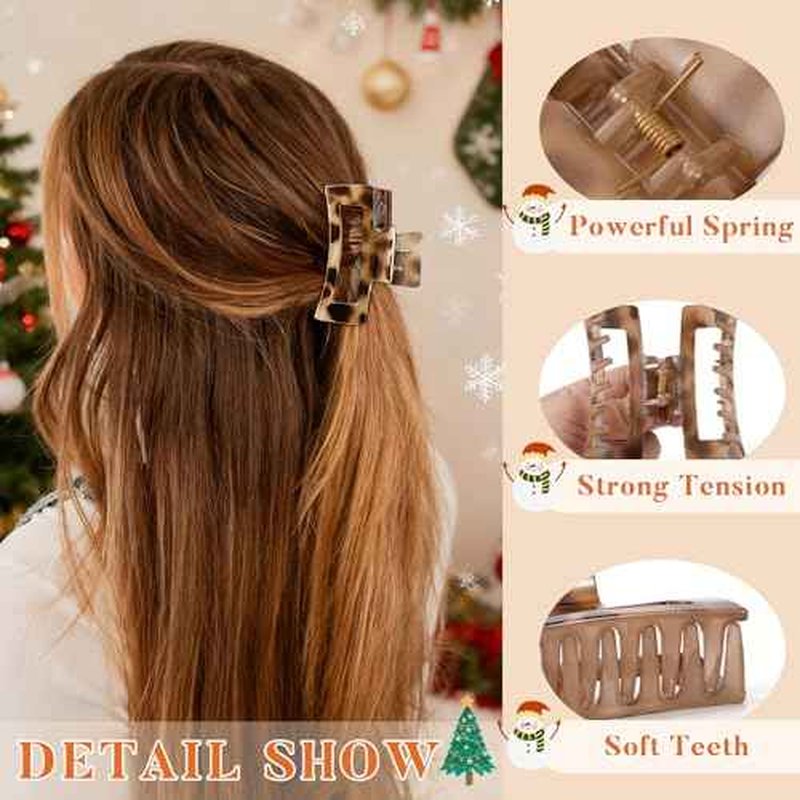 Auseibeely 6 Pcs Rectangle Tortoise Shell Claw Clip - 3.35 Inch Medium Hair Clips for Women and Girls, Non-slip Square Claw Clips for Thick/Thin Hair, Banana Jaw Clips Accessories for Christmas Gift