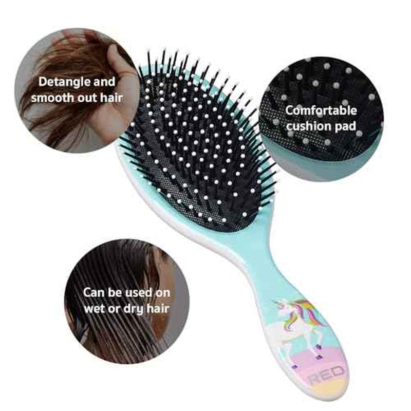 Red by Kiss Unicorn Detangler Brushes, Cute Kids Hairbrush Easy Wet Dry Hair Detangling & Styling, Scalp Massage & Smooth (Oval, Rainbow)