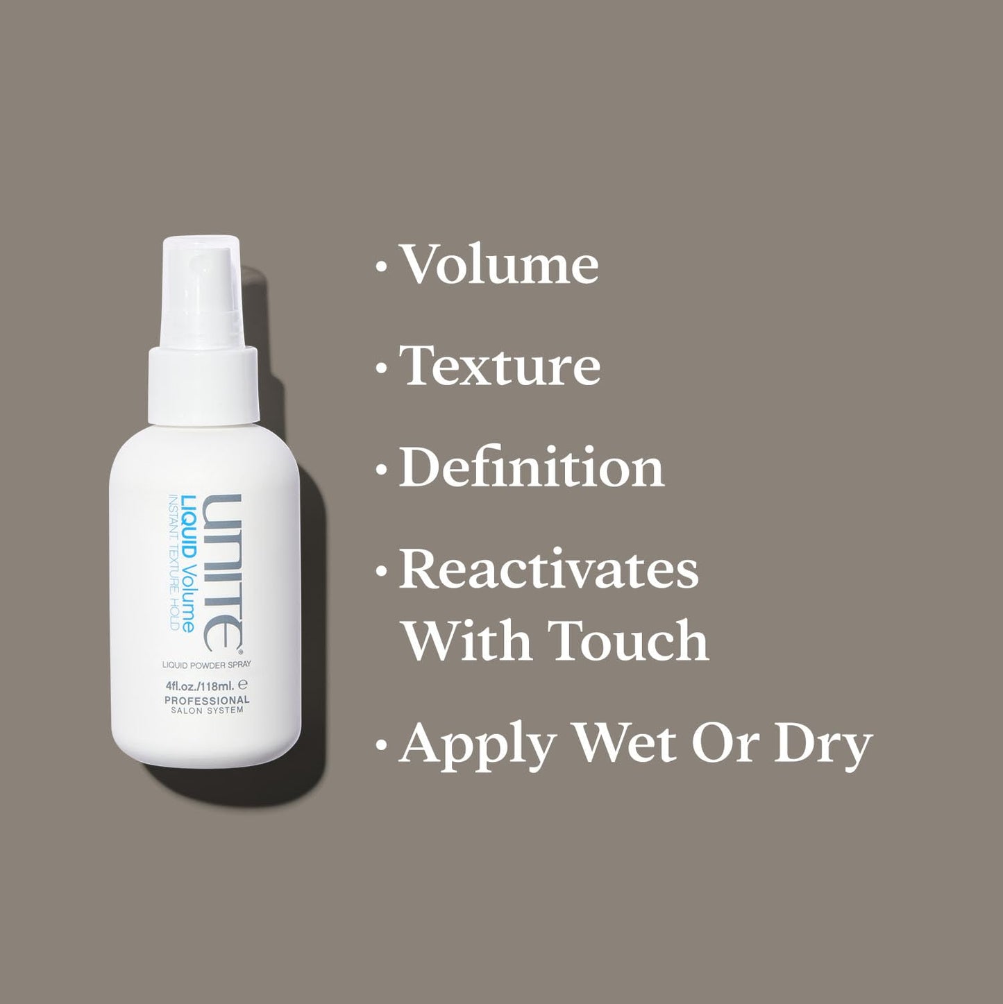 UNITE Hair – LIQUID Volume – Wet-to-Dry Texturizing Spray for Weightless Volume, Body & Matte Finish – Reactivates for All-Day Texture – 4 Fl Oz