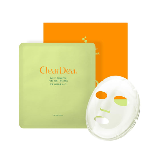 ClearDea Green Tangerine Pore Tok-Tok Sheet Mask (3-in-1 Bio-Cellulose Gel) (Eosidin Care) – Pore Care, Sebum Control, Collagen Peel Off Facial Skincare for Deep Cleansing & Smooth Skin, 4 Sheets