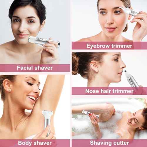 Electric Razor for Women Lady Shaver Hair Trimmer for Face Nose Eyebrow Beard Moustache Arm Leg Armpit Bikini Painless Rechargeable Portable 5 in 1 Lady Body Shavers Set