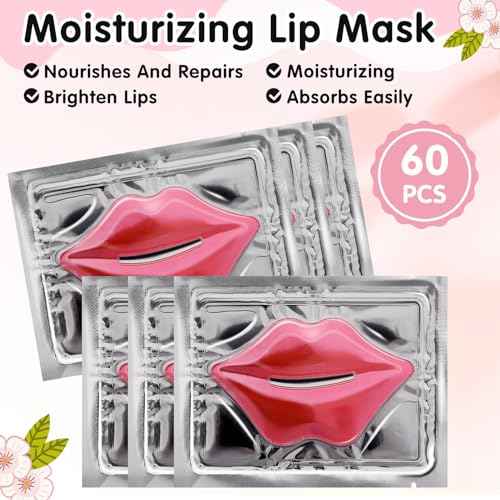 60 PCS Lip Mask,Collagen Crystal Lip Mask,Lip Mask Sheet,Lip Masks for Dry Lips,Lip Gel Masks,Pink Lip Care Pads,Anti Aging & Anti Chapped Lip Patches,Remove Dead Skin,Plump Your Lips