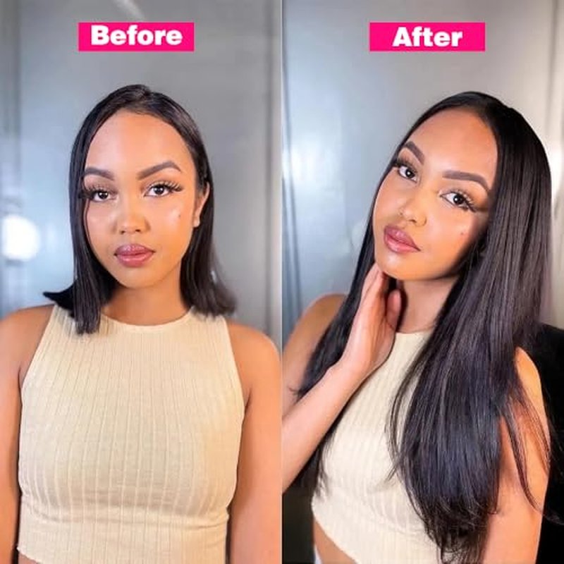 Nvnvdij Straight Clip in Hair Extensions Human Hair 8pcs Per Set with 18Clips Double Weft Clip in Human Hair Extensions Natural Black Color For Women (14 Inch, Straight Hair)