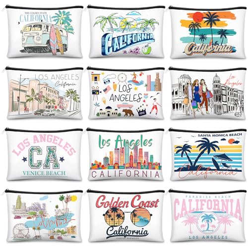 Reginary 12 Pcs City Souvenir Gifts Texas State Gifts Chicago City Souvenirs California Makeup Bag Paris San Francisco Alaska Zippered Cosmetic Bag for Women Traveler Souvenirs