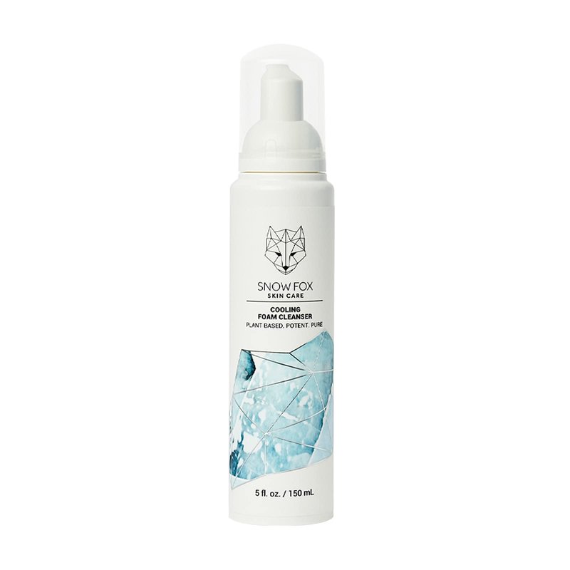 Snow Fox Skin Care Cooling Foam Cleanser – SLS-Free Face Wash with Organic Aloe Vera & Peppermint Water – Gentle, Non-Drying Formula for Oily, Combination & Sensitive Skin – 5oz