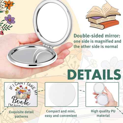 Weysat 8 Pcs Christmas Book Club Gifts Book Lovers Compact Mirror for Women Portable Makeup Pocket Mirror for Adult Women Lovers Librarian Bookish Club Gifts