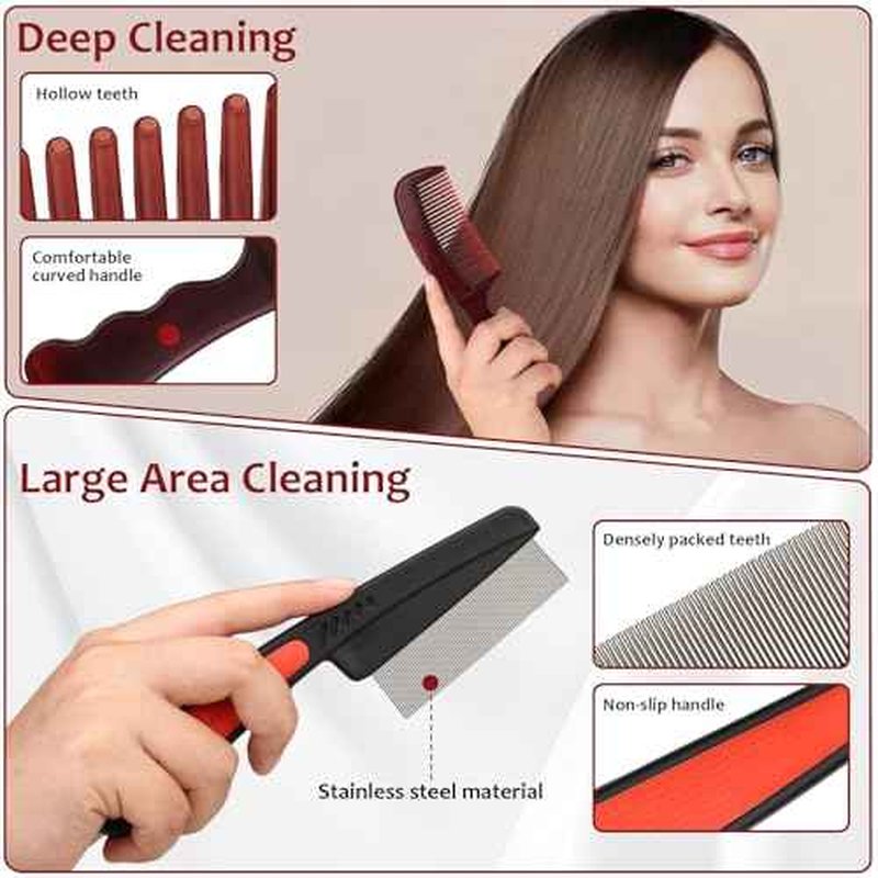 Dandruff Comb, 2 Pcs Scalp Sweep Detoxing Hair brush Set for Dandruff Removal, Scalp Build Up Remover and Stainless Steel Fine Tooth Comb for Scalp Massage Combs