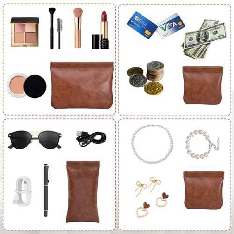 3PCS Pouchic Snap Closure Pouches, Pu Leather Small Makeup Bag for Purse Mini Cosmetic Bags for Travel Makeup Pouch Purse for Women Three Sizes Coin Purses Organizer Storage Pouch(Brown)