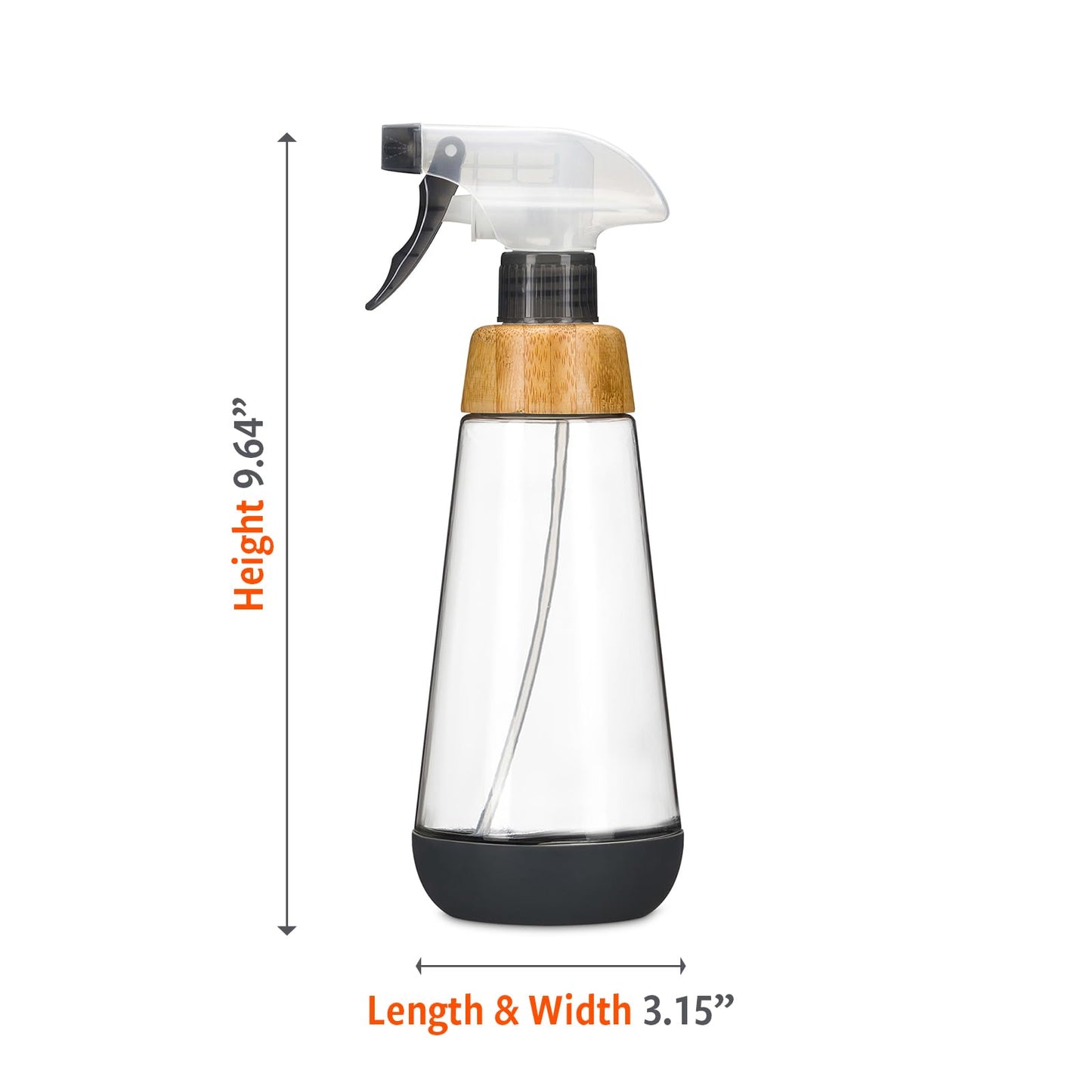 Full Circle 16oz Glass Spray Bottles, Green & Gray, Stream & Mist Modes, Bamboo Accents, Silicone Boot, Refillable