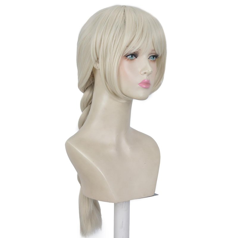 Aeilene Blonde Wig for Women, Long Golden Big Braids Wig with Air Bangs, Long Platinum Blonde Pigtails Wig with Pink Glitter Bow Hair Ties for Party Costume Halloween