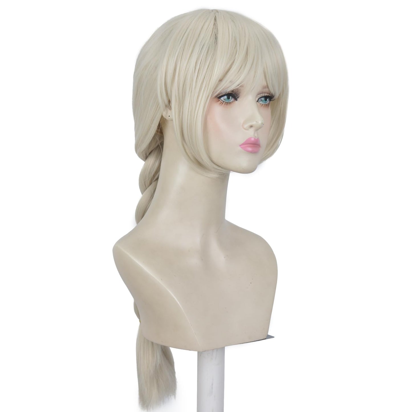 Aeilene Blonde Wig for Women, Long Golden Big Braids Wig with Air Bangs, Long Platinum Blonde Pigtails Wig with Pink Glitter Bow Hair Ties for Party Costume Halloween
