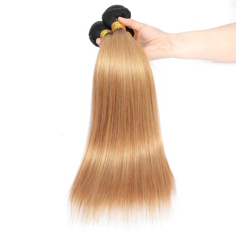 Honey Blonde Human Hair Ombre Bundles - Brazilian Straight Hair Extensions | 10-14 Inch Two Tone Weave