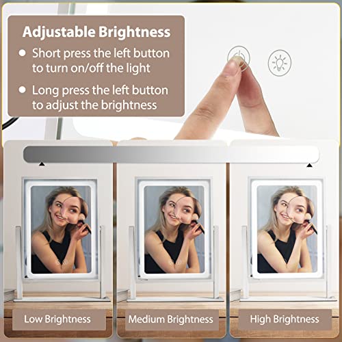 Vanity Mirror with Lights, Hollywood Makeup Mirror, Touch Control, 3 Color Lighting Modes, Dimmable, Detachable 10X Magnification Mirror, 360 Rotation (16in, White)