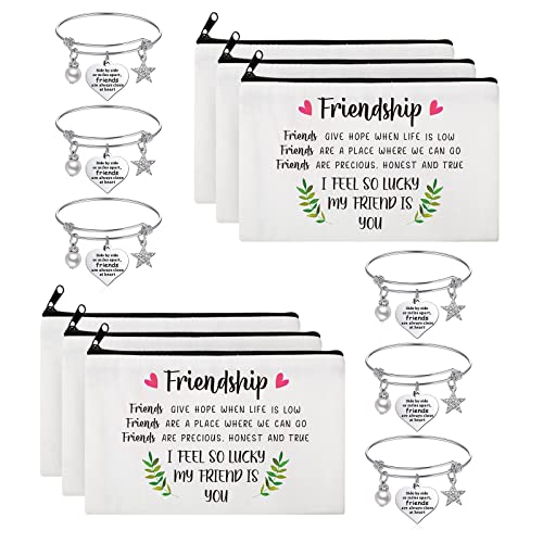 Kenning 12 Pieces Christmas Friends Gifts for Women Friendships Makeup Bag Adjustable Bangle Friendship Bracelet Long Distance Friendship Birthday Gifts for Graduation Family Sister(Classic)