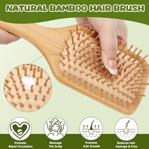 8 PCS Bamboo Hair Brush for Hair Growth Natural Bamboo Paddle Hairbrush with 12 Multicolor Pens Massaging Scalp Brush for Women Men Kids Detangling Curly Thick Wavy Hair DIY Gift for Crafts