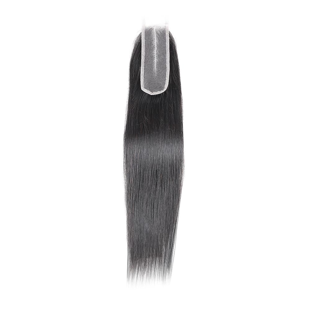 Straight Lace 2x6 Kim K Closure Hand-Tied 100% Brazilian Virgin High Ratio Human Hair Transparent Lace Closure Deep Central/Middle Part Closure Extensions For Women Natural Black Color (16 inch)