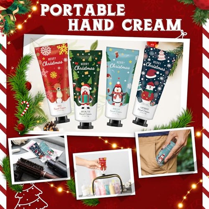 72 Set Christmas Hand Lotion Gift Bulk Christmas Hand Cream Travel Size Xmas Stocking Stuffers Holiday Mini Lotion with Organza Bag Greeting Card Party Supplies for Employee Coworkers Gifts