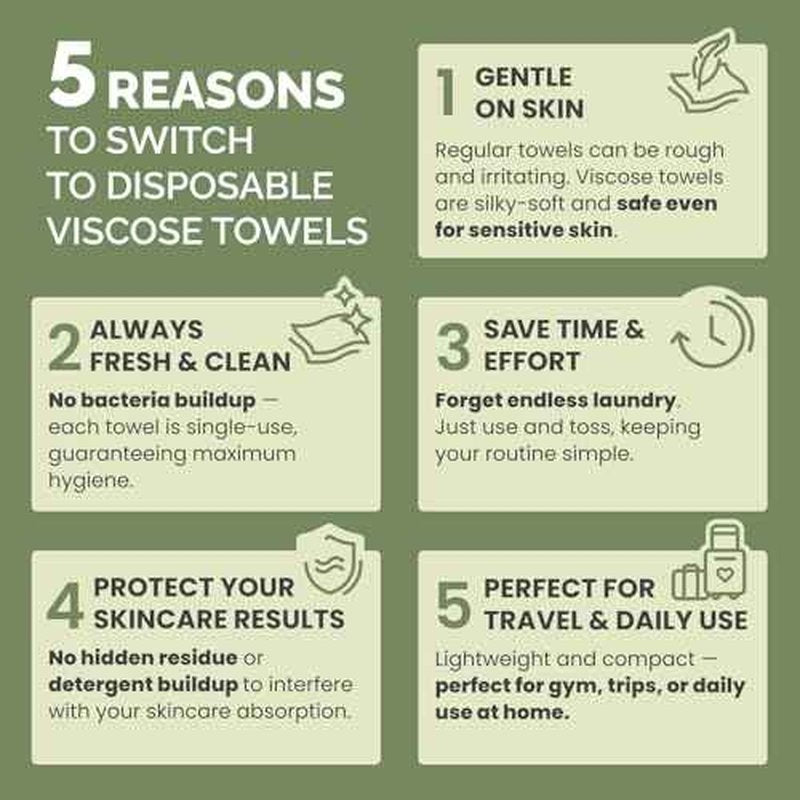 PLANTIFIQUE Disposable Face Towels XL 10"x12" - 100% Biodegradable Viscose Facial Towelettes for Women Skin Care - Face Cleaning Towel 50 Count