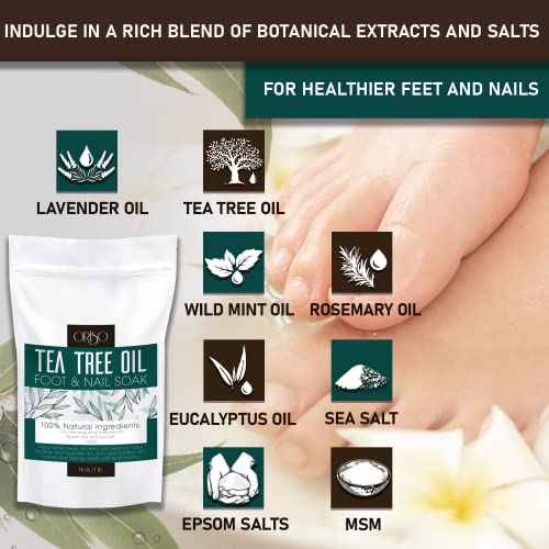 Tea Tree Oil Foot Soak - Pedicure Supplies with Epsom Salts and Lavender - Athletes Foot Treatment for Cracked and Dry Feet - Stubborn Foot Odor - Softens Calluses - Better Toe Nail Health - 16 Oz