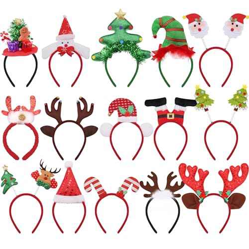 BQTQ 15 Pieces Christmas Headbands Party Hats Headbands for Christmas Holiday Favour