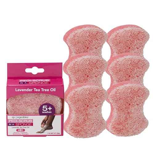 Spongables Pedi Scrub Foot Exfoliating 5+ Wash Travel Sponge, Lavender, 6 Count