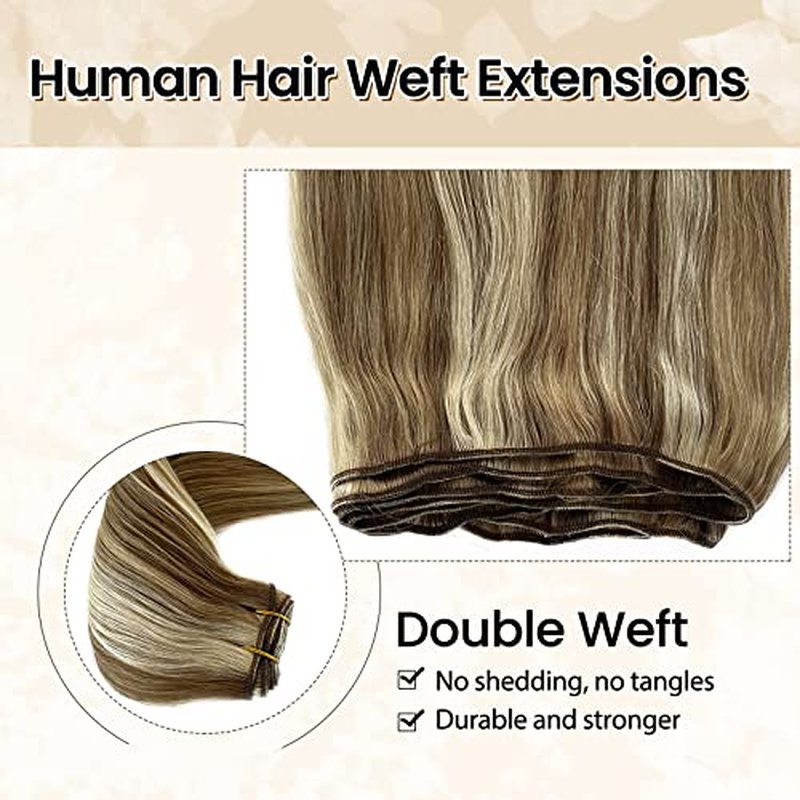 Benafee Sew in Weft Hair Extensions Human 16'' 100G Balayage Wefts Ash Brown to Beige Blonde Platinum Real Bundles