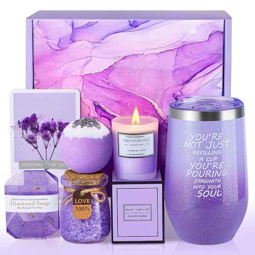 Birthday Gifts for Women - Christmas,Valentines Day,Birthday,Thanksgiving Day,Mothers Day Gifts - Unique Lavender Spa Basket Set Gift for Mom,Wife,Aunt,Daughter,Sister,Girlfriend,Her