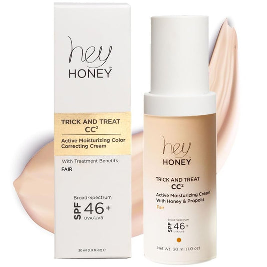 Hey Honey Trick and Treat CC² Active Moisturizing Color Correcting Cream With Honey & Bee Propolis | One Step for Natural Coverage & Active Moisturizing | Best Cover For Rosacea & Mature Skin | 1 oz