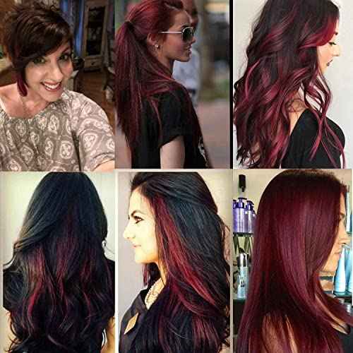 burgundy hair extensions 18 Inches 5 Pcs Colored Party Highlights Straight Hair Clip in Human Hair Extensions in Multiple Colors