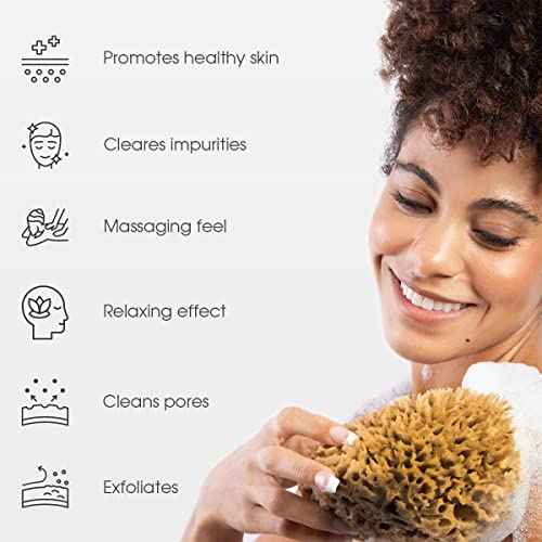 Naroa Soft Natural Sea Sponge | Gentle Loofah for Bathing Smooth Skin | Unbleached Shower Body Scrubber Puff | Bath & Spa (Medium)