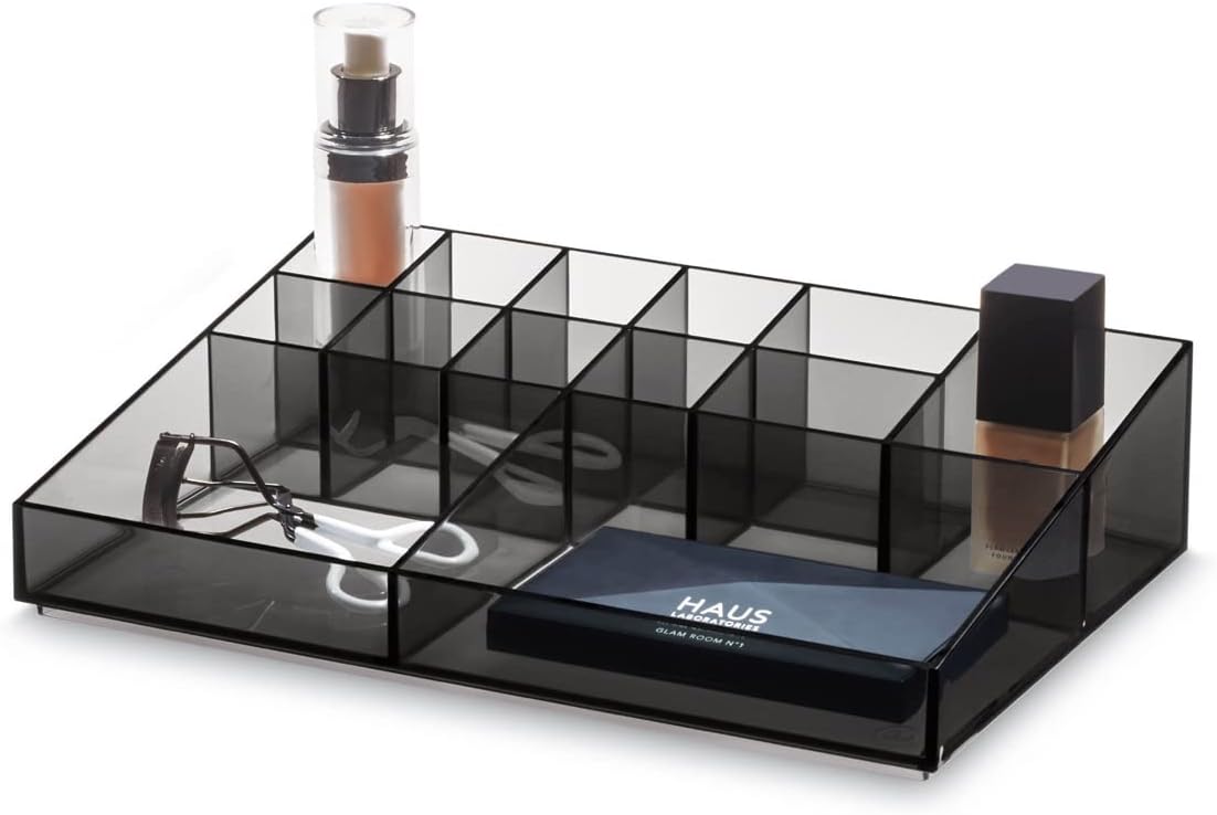 Plastic Cosmetic Organizer - iDesign Sarah Tanno Collection, Eco-Friendly Recycled Material | Smoke/Black 12 x 8 x 3