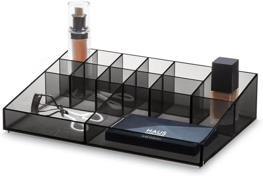 Plastic Cosmetic Organizer - iDesign Sarah Tanno Collection, Eco-Friendly Recycled Material | Smoke/Black 12 x 8 x 3