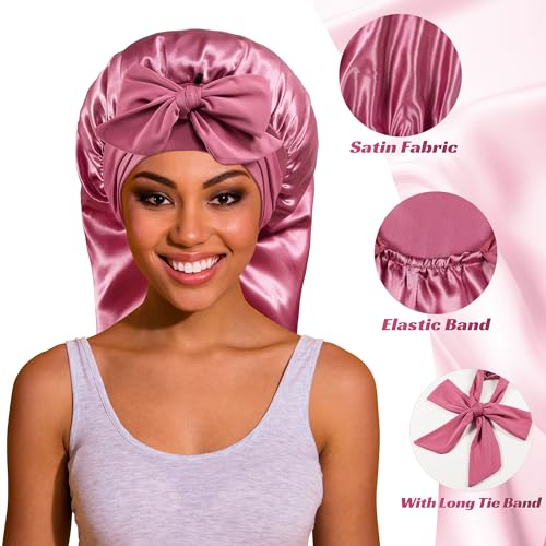 ROYBENS Long Bonnet Satin Hair Silk Bonnet for Sleeping Women, Silky Bonnets for Women with Tie Band, Sleep Cap for Braids Curly Hair