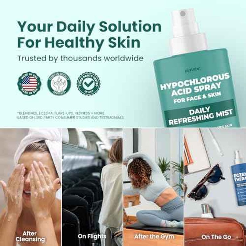 Hypochlorous Acid Spray for face (8 oz) - Face Spray for Acne, Hypochlorous Travel Size Gentle Facial & Skin Cleansing for Body, Back, Skin and Facial Cleaning & Repair - Made in USA