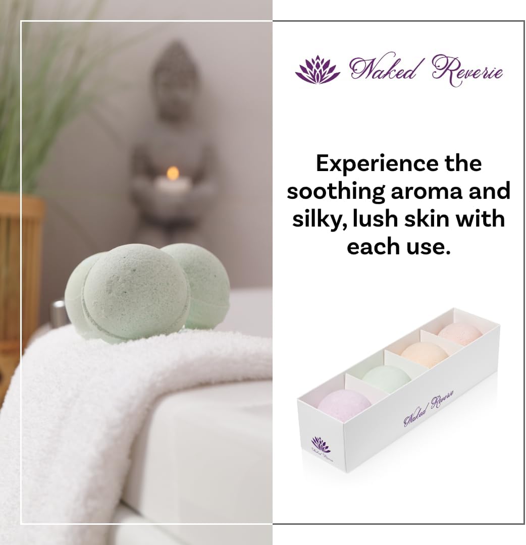 Bath Bomb Gift Set for Women - All-Natural Organic Essential Oils & Epsom Salt | 4 Extra Large (8 oz) Fizzing Bath Bombs