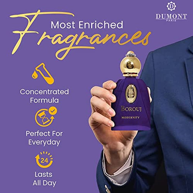 Dumont BOROUJ MODERNITY - 85ml Travel Size - Arabian-Inspired Unisex Perfume for Men & Women - Citrus, Floral, Fruity, Amber & Wood Fragrance - Long Lasting Cologne Mist & Body Spray
