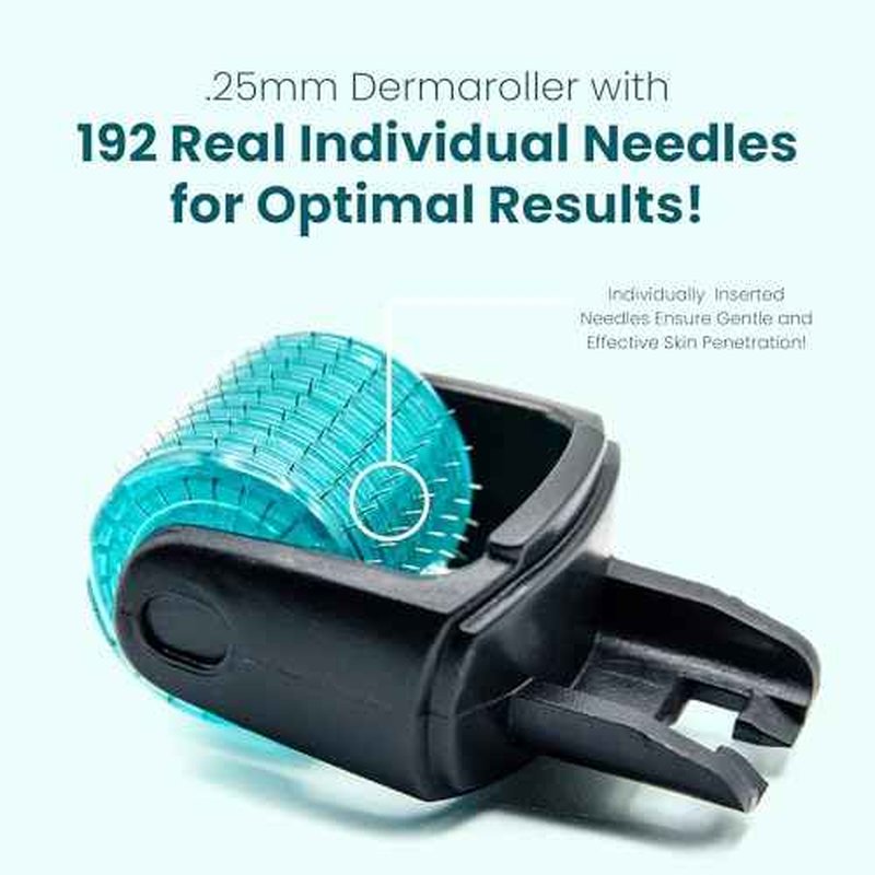 Gin Amber Beauty Derma Roller with Replaceable Head Design ? 192 Real individual needles, Micro Needling Roller for Face, Beard, and Scalp Care, 0.25mm Face Roller