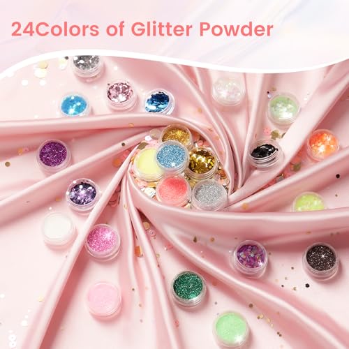 Nail Kit for Beginners with Everything: Professional Nail Acrylic Powder Liquid Set with Practice Hand Drill U V Light in Cosmetic Bag for Women Salon Home (Silver)