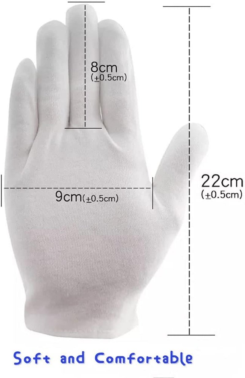 White Cotton Gloves - 48 Pcs Moisturizing Hand Spa Gloves | Soft, Breathable & Washable for Eczema Care
