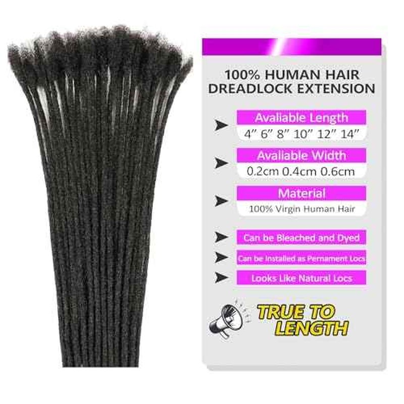 0.6 cm Width 8 Inch 30 Strands Human Hair Loc Extensions, Natural Black 100% Full Handmade Permanent Real Human Hair Dreadlock Extensions for Women/Men/Kids Can Be Dyed Bleached Curled Twisted